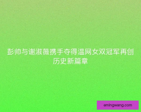 彭帅与谢淑薇携手夺得温网女双冠军再创历史新篇章